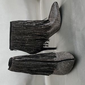 ANDIAMO Allover Rhinestone Fringe Sparkle Stiletto Booties WOMENS SIZE: 8M